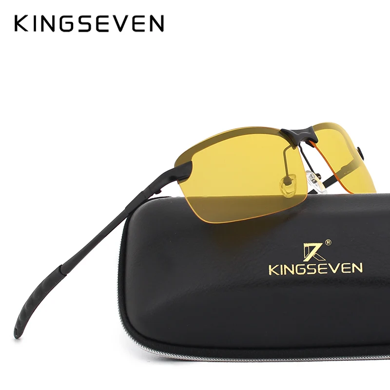 

KINGSEVEN Night Vision Goggles Driving Polarized Sunglasses for men's car Driving Glasses Anti-glare Alloy Frame glasses night