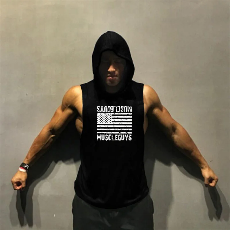 

Мужская толстовка без рукавов с принтом американского флага Muscleguys, Спортивная майка с капюшоном для фитнеса, спортивная одежда