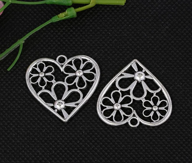 Полые Подвески в форме сердца винтажные серебряные 10 шт. для браслета ожерелья