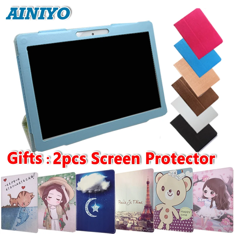 

PU Leather Cover for Digma Plane 1553M 4G 10.1 inch Tablet Folio Stand Case + 2pcs Screen Protector