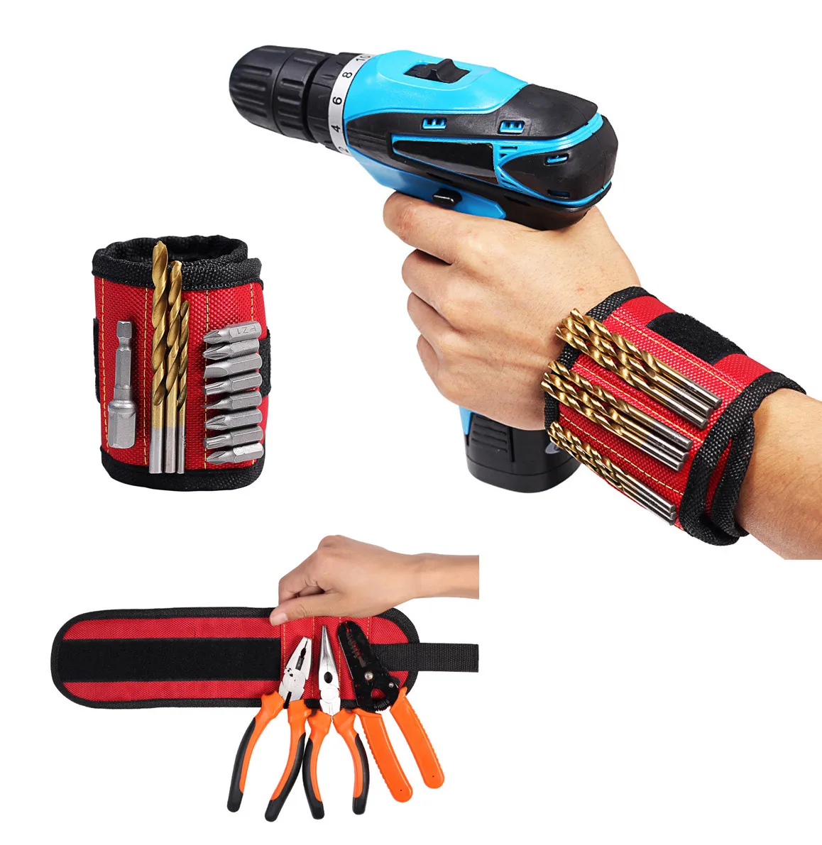 Магнитный браслет Портативная сумка для инструментов с 3 магнитами электрик
