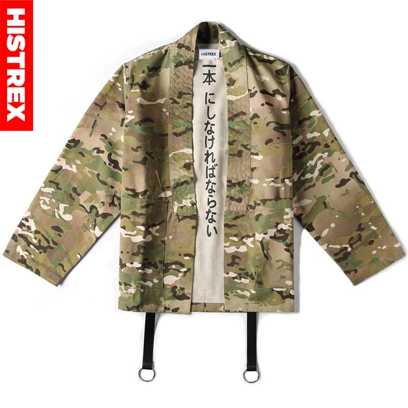 Histrex мужская куртка японские кимоно куртки Camo Японии Стиль хип-хоп камуфляж Открыть стежка кимоно пальто хаки уличная HT9HU - Цвет: Army