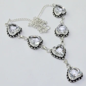 

White Topas Necklace Silver Overlay over Copper, 49 cm, N1862