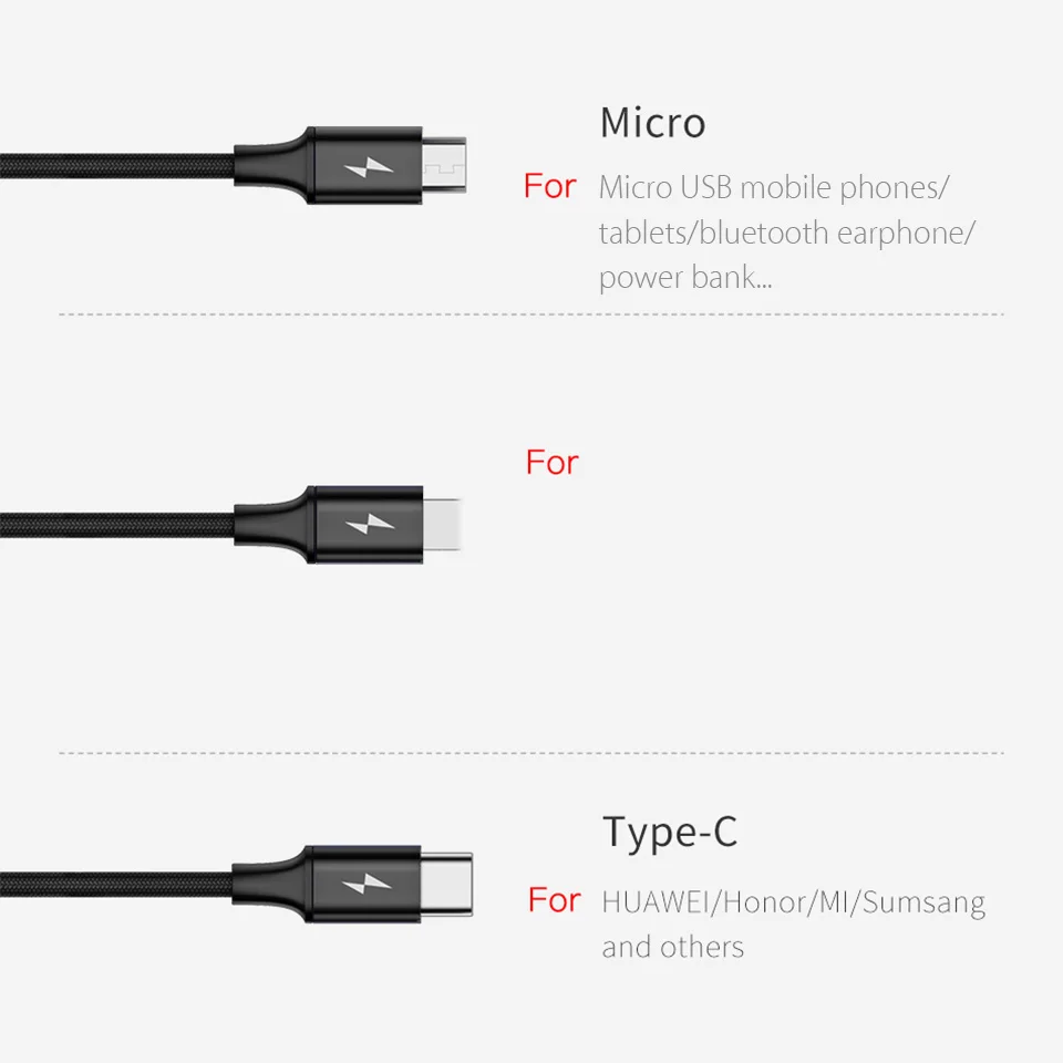 3 в 1 Micro USB Type C кабель мульти Usb зарядное устройство Usb-C телефонный зарядный для