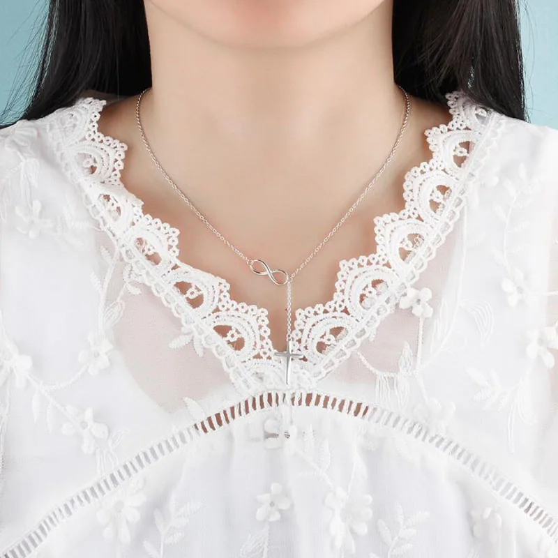 Роскошный крест с бесконечностью любовь Accessorise 925 пробы серебряный кулон цепочки