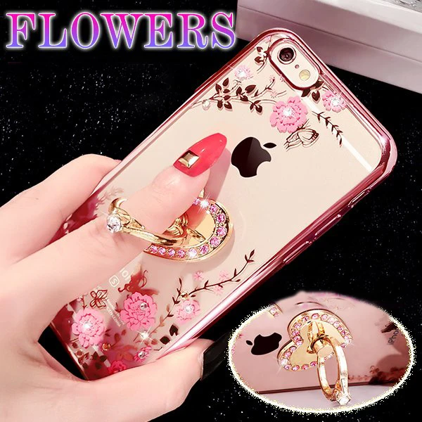 Kerzzil Bling Diamond цветочный держатель чехол для телефона для iPhone 7 6 6S Plus мягкий TPU прозрачный чехол для iPhone X XR XS Max 8 7 Plus 5 SE