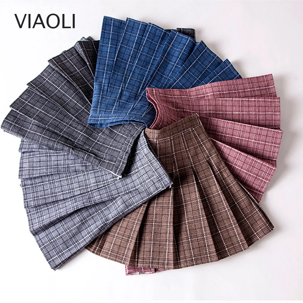 Плиссированная клетчатая юбка для юных девушек Женская с высокой талией