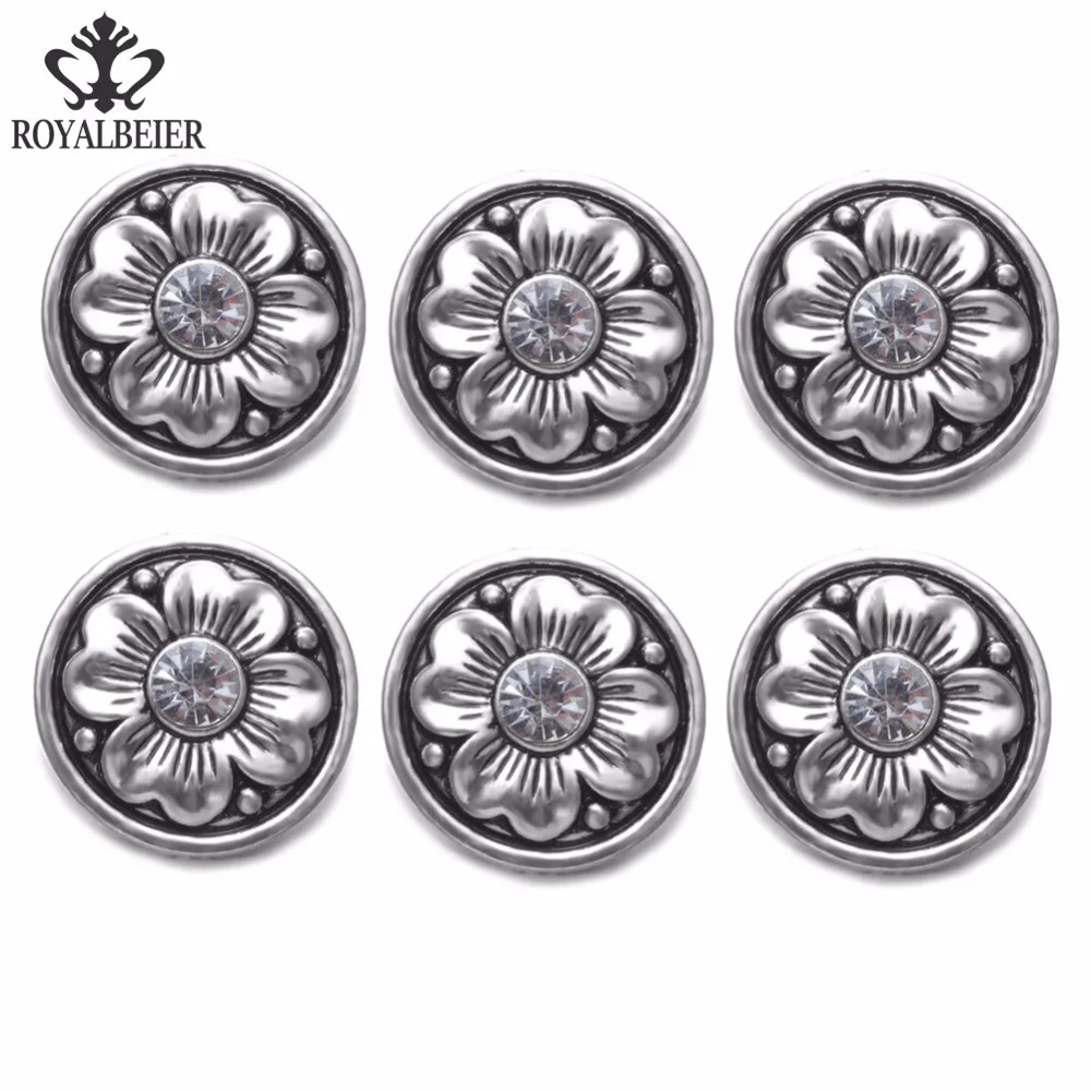 2017 прозрачный горный хрусталь цветок Форма металла Талисманы 18 мм кнопки