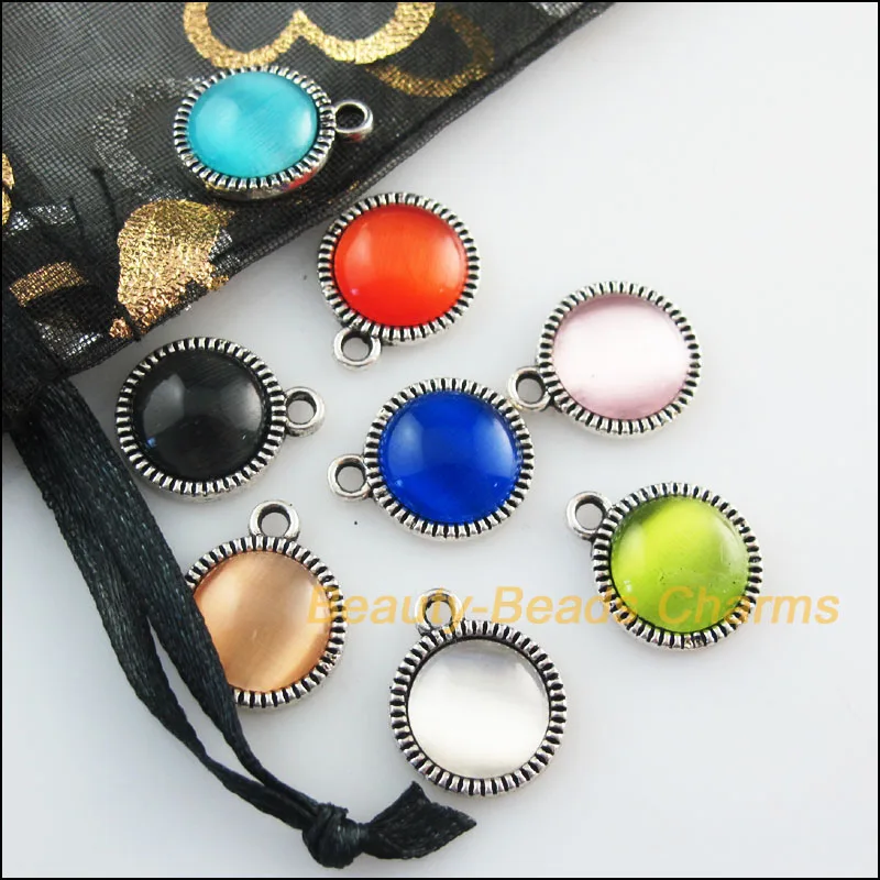 Новый 16 шт смешанные цвета ретро тибетский серебряный камень круглые подвески