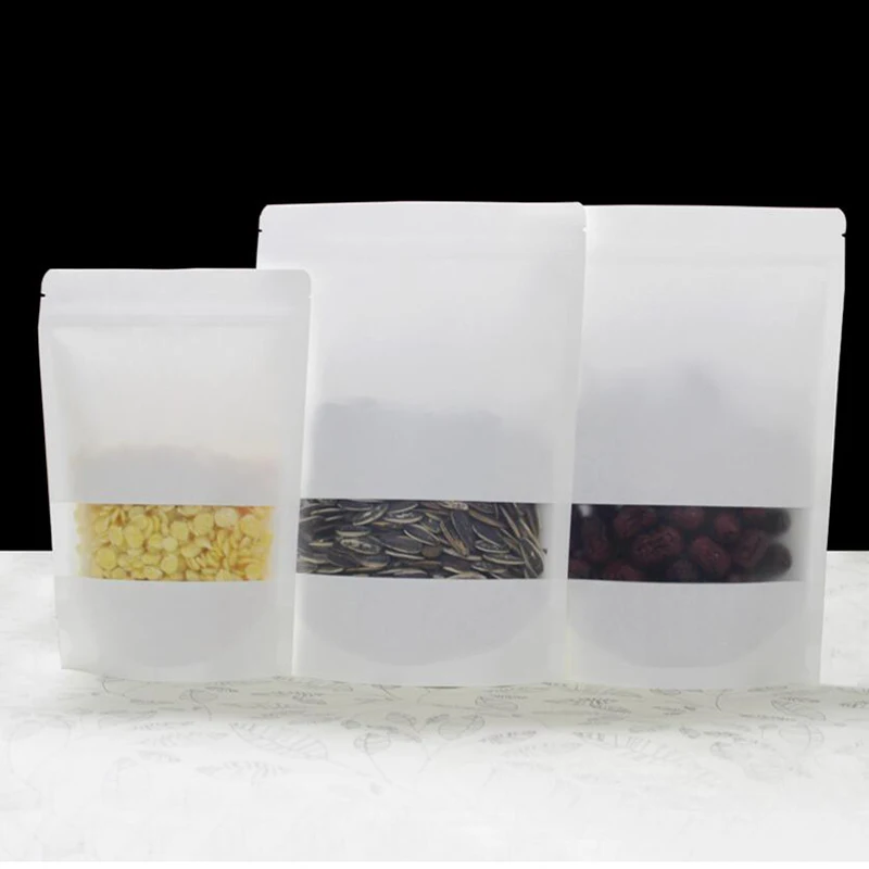 100 шт. белые подарочные пакеты из крафт бумаги с окошком сумки для хранения на