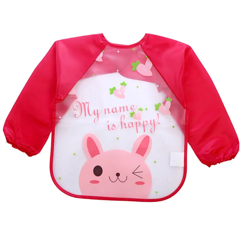 Rabbit Happy Детские нагрудники из водонепроницаемого материала, передник для кормления, моющийся нагрудник с длинными рукавами для мальчиков и девочек, милый мультяшный комбинезон для От 1 до 5 лет - Цвет: Rabbit Happy