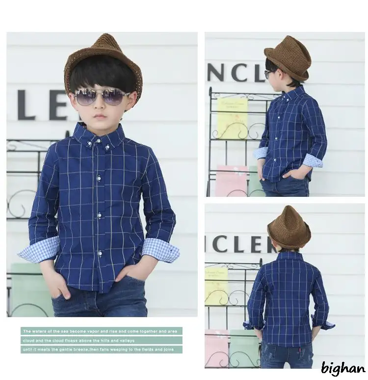 2016 свободного покроя клетчатые рубашки с отложным воротником мальчики детские