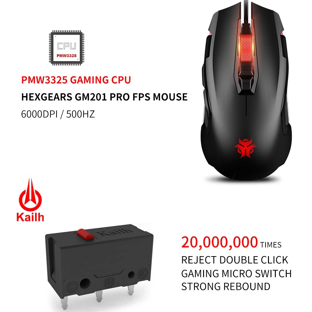 HEXGEARS игровая мышь Проводная 6000 dpi металлическое колесо 7 кнопок usb мыши RGB