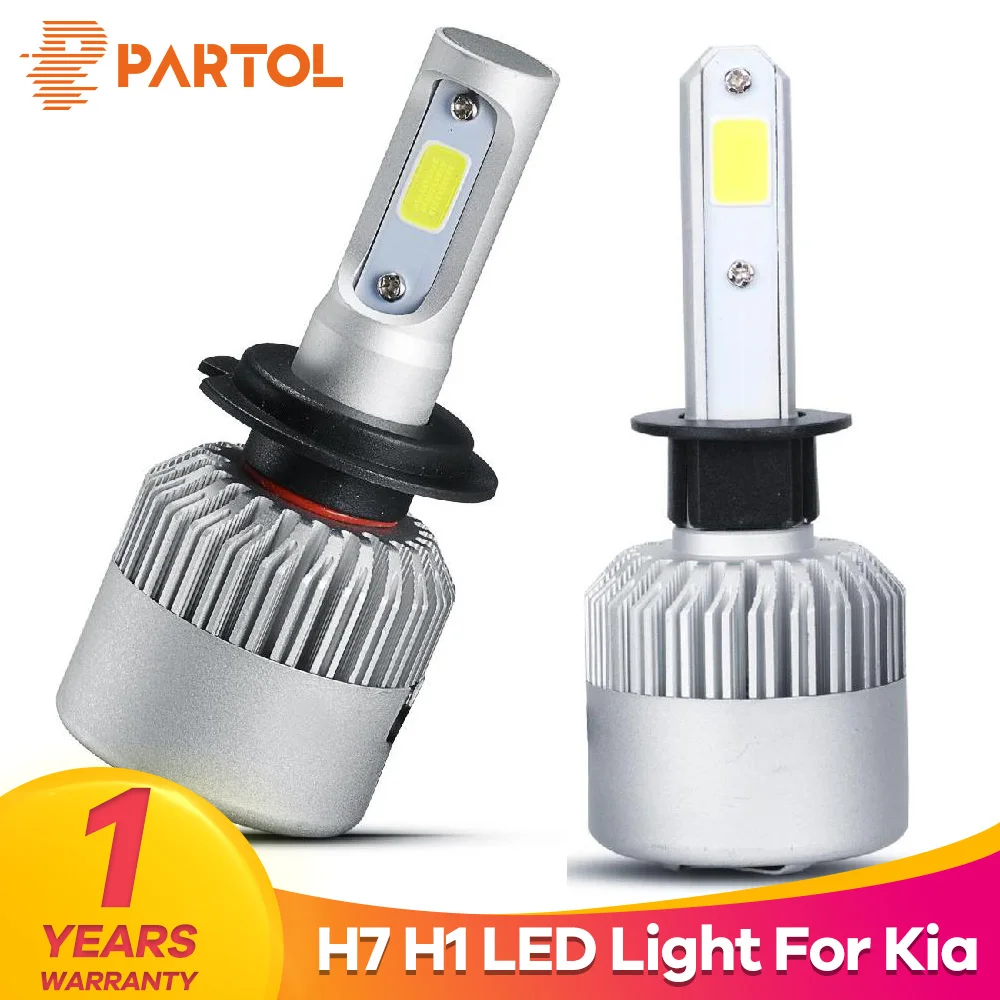 Partol S2 H7 H1 автомобиля светодиодный лампы 72 W 8000LM налобный фонарик COB свет 6500 K 12 V Для