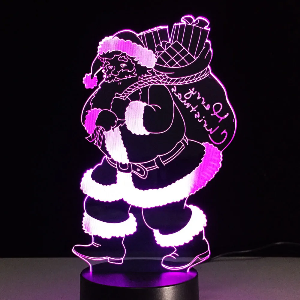 Санта Клаус Рождественский подарок LED Красочный ночник 3D Визуальный прекрасный