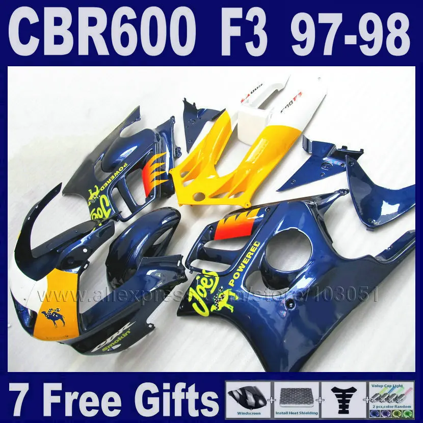7 подарков Синий ABS обтекатель для Honda CBR 600 F3 97 98 CBR600F3 1997 1998 послепродажное