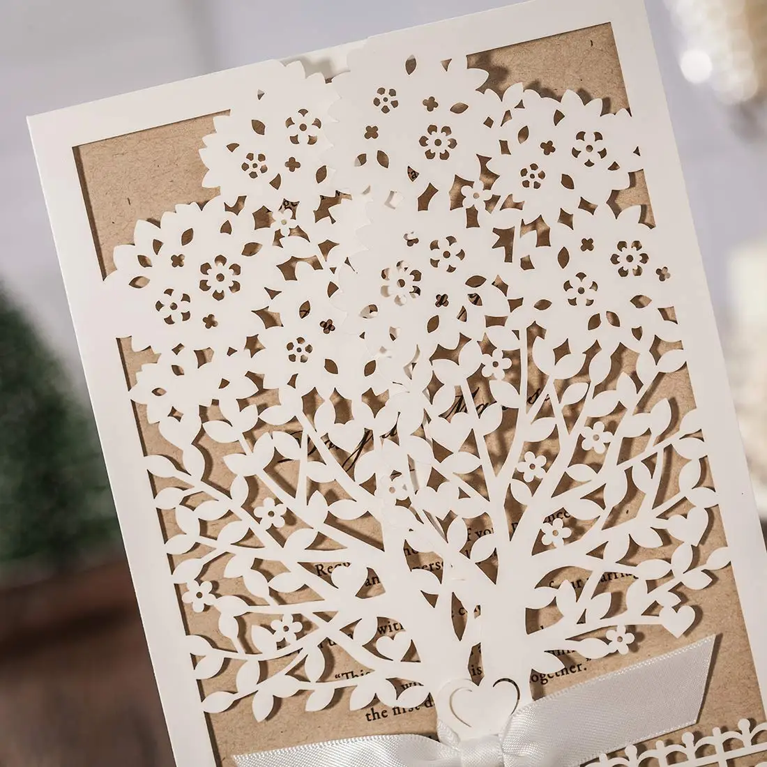 12 шт. белый лазерный разрез свадебные приглашения дерево и забор подарок на день