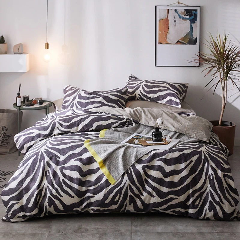 

Комплект постельного белья из чистого хлопка, 4 шт., картина с леопардом пододеяльник, простыня на резинке, наволочка, 13372 домашний текстиль