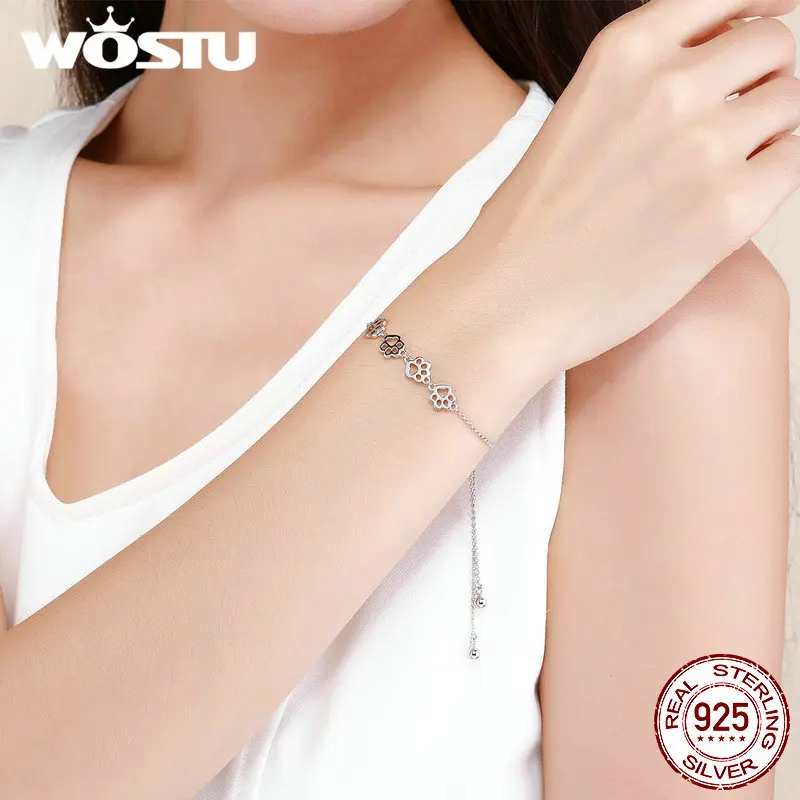 WOSTU 100% Настоящее серебро 925 пробы лапа тропа собака следа цепь звено браслеты для