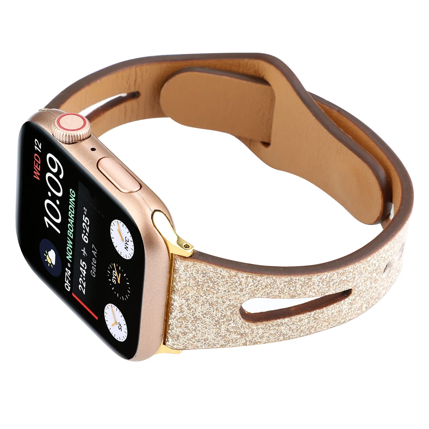 Ремешок кожаный для Apple Watch Series 1 2 3 4 блестящий Воздухопроницаемый браслет iWatch 42/44