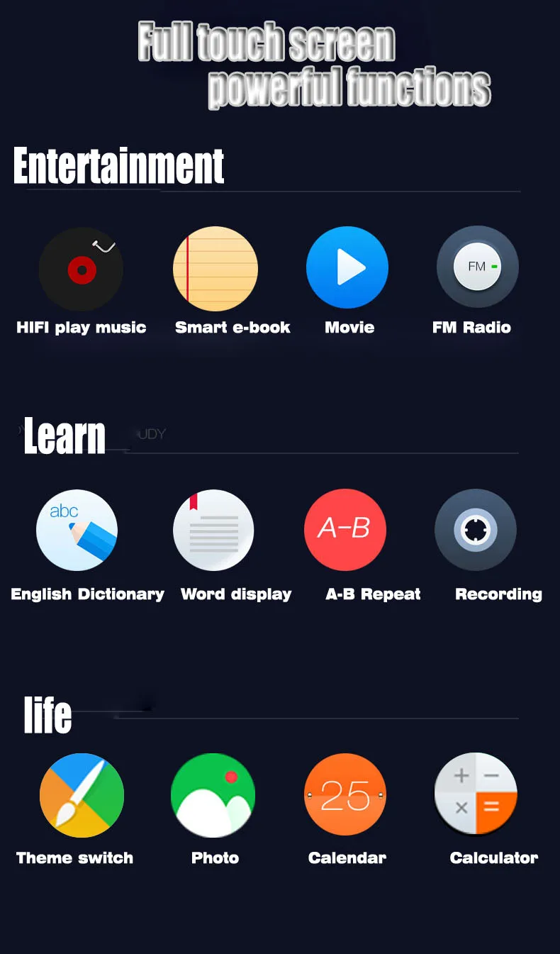 BENJIE X6 полный сенсорный экран MP3 плеер 8 Гб FM радио Электронная книга HiFi музыкальные видео плееры с динамиком Поддержка TF карты