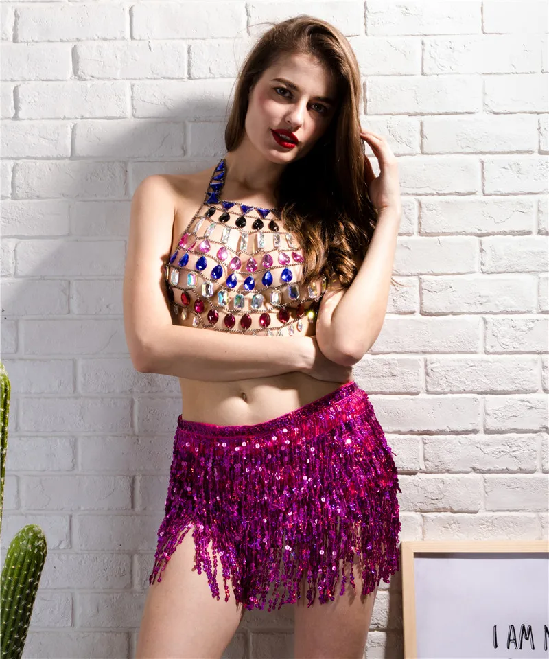 FestivalQueen boho, искусственный кристалл, драгоценный камень, Топики, женские, сексуальные, открытые, пляжные, блестящие, с блестками, Холтер, ручной работы, вечерние, короткий топ
