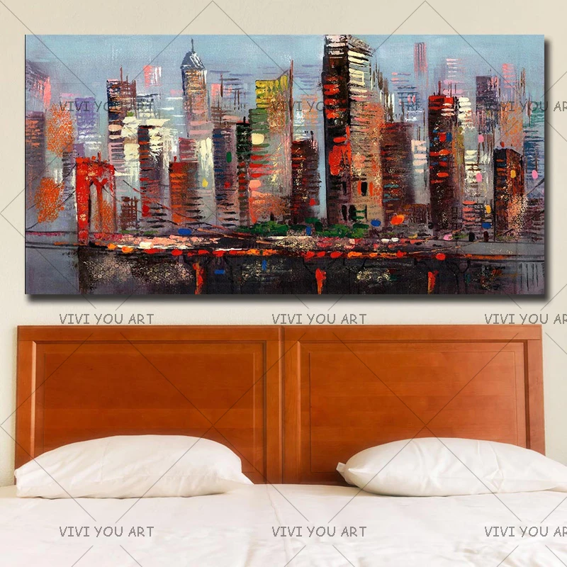 

100% Handmade thick knife high quality Modern Abstract NEW YORK CITY Fine Artwork Canvas Decor Oil Painting Street Landscape