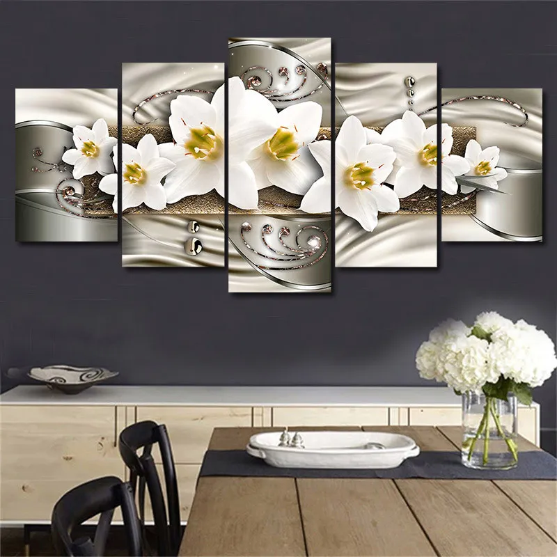 5 шт. классические цветы постер Bling Wall Art элегантный цветок лилии холст картины для гостиной домашний декор