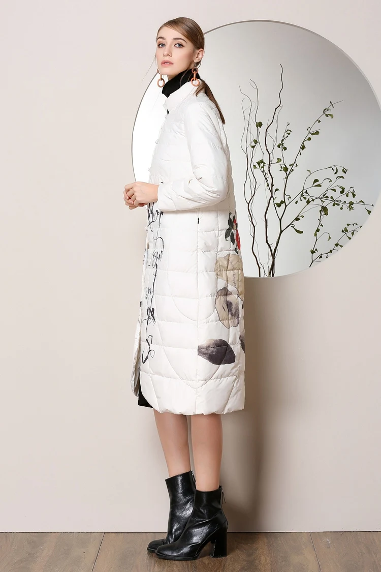 New2017winter элегантные женские с принтом Подпушка куртка китайский стиль длинное