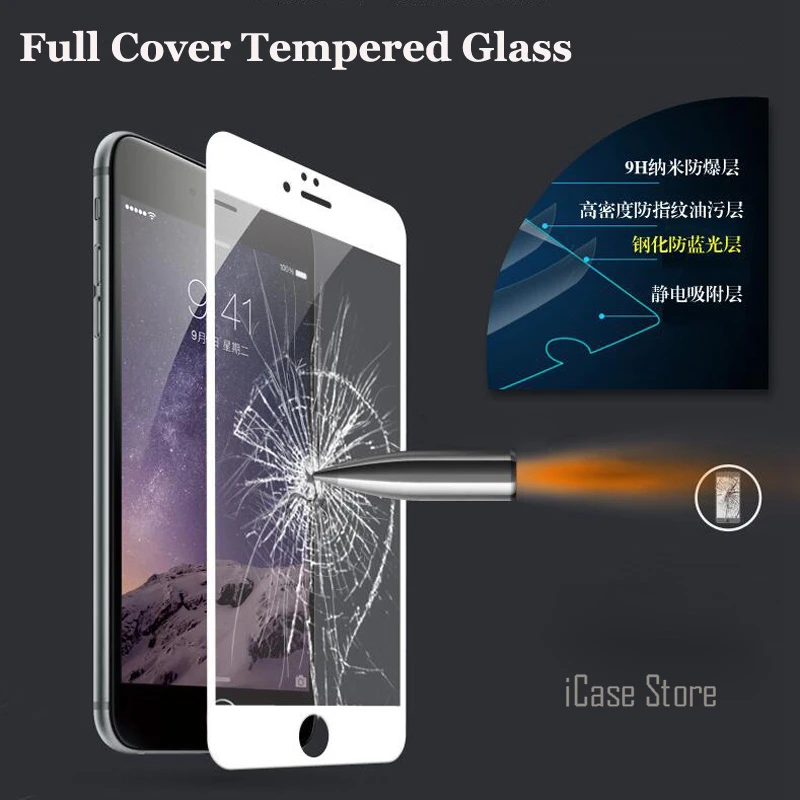 Полное покрытие протектор экрана закаленное стекло для iPhone 6 6s Plus 7 Закаленное