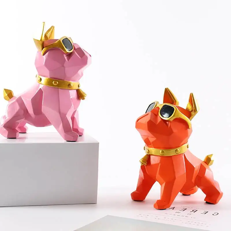 French Bulldog Decoration Statues Geometry Cute Dog With Glasses Cabinet Ornaments Resin Crafts Christmas Gift L3351