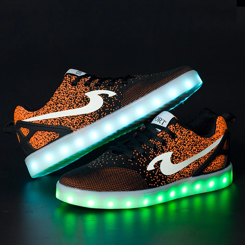 Новый flyknit Led блеск обувь для мужчин Light Up 3 цвета USB зарядка 2018 мужской lumious