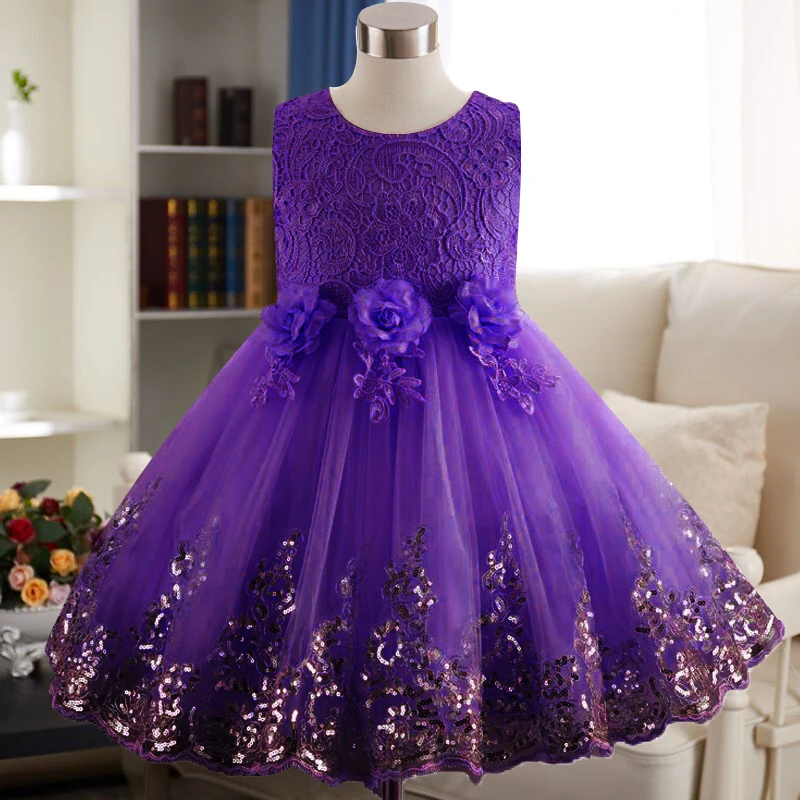 Детское платье принцессы с блестками кружевное цветочной вышивкой для девочек