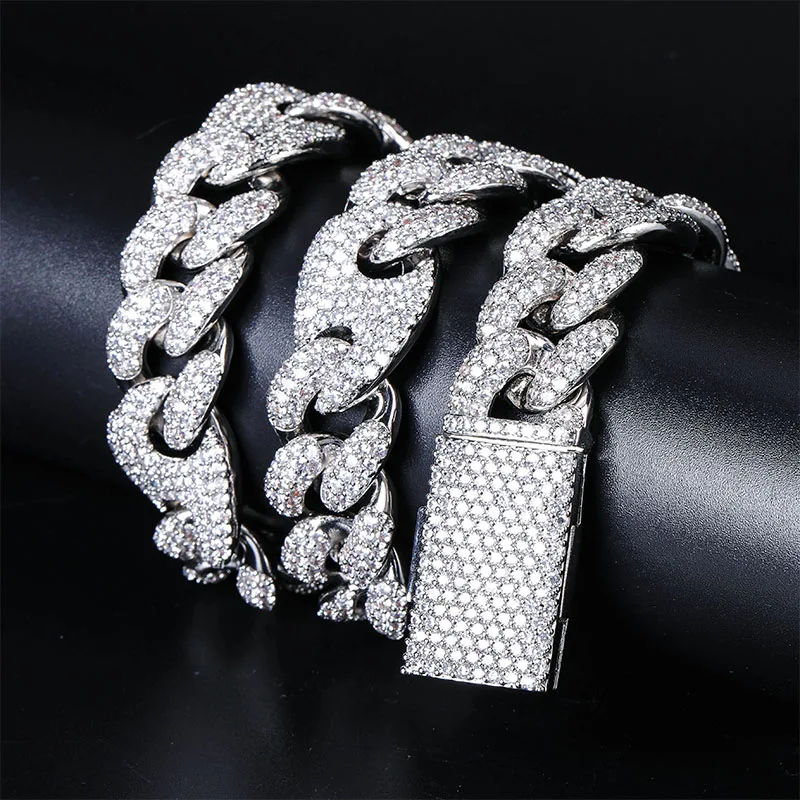 TOPGRILLZ 20mm New Lock Clasp Miami Cuban Chain with Bracelet &amp Necklace Set AAA Bling Cubic Zirconia CZ Hip hop Rock Jewelry | Украшения