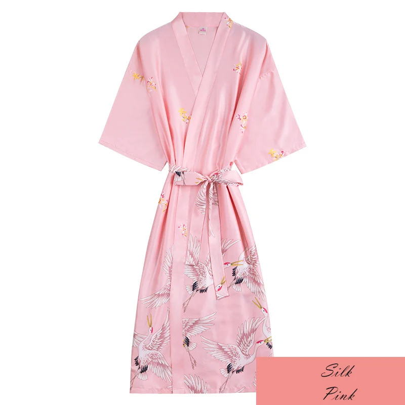 Faux Silk-pink Сексуальная одежда для невесты, Свадебный пижамный комплект, весенний женский фланелевый банный халат из искусственного шелка, домашняя ночная рубашка для невесты - Цвет: Faux Silk-pink