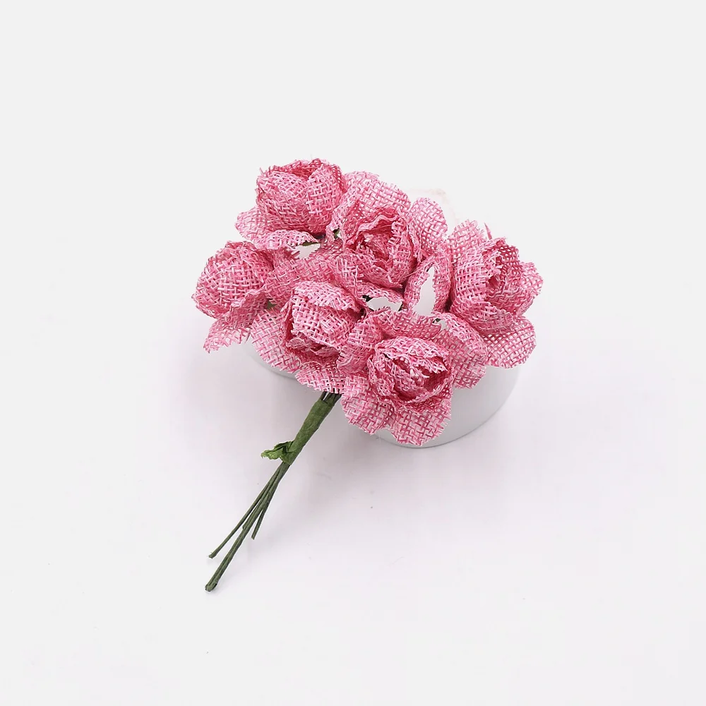 pink 6 шт. 3 см льняная Шелковая Роза искусственная Букет Свадебные украшения дома фестиваль DIY ВЕНОК подарок вырезанный и Клип Ремесло поддельные цветы - Цвет: pink