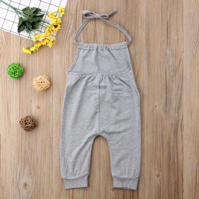 Toddler Kids Baby Girls Summer Strap Romper Jumpsuit Harem Pants Clothes Outfits Boy Tee Neck Sleeveless Printe Gray |