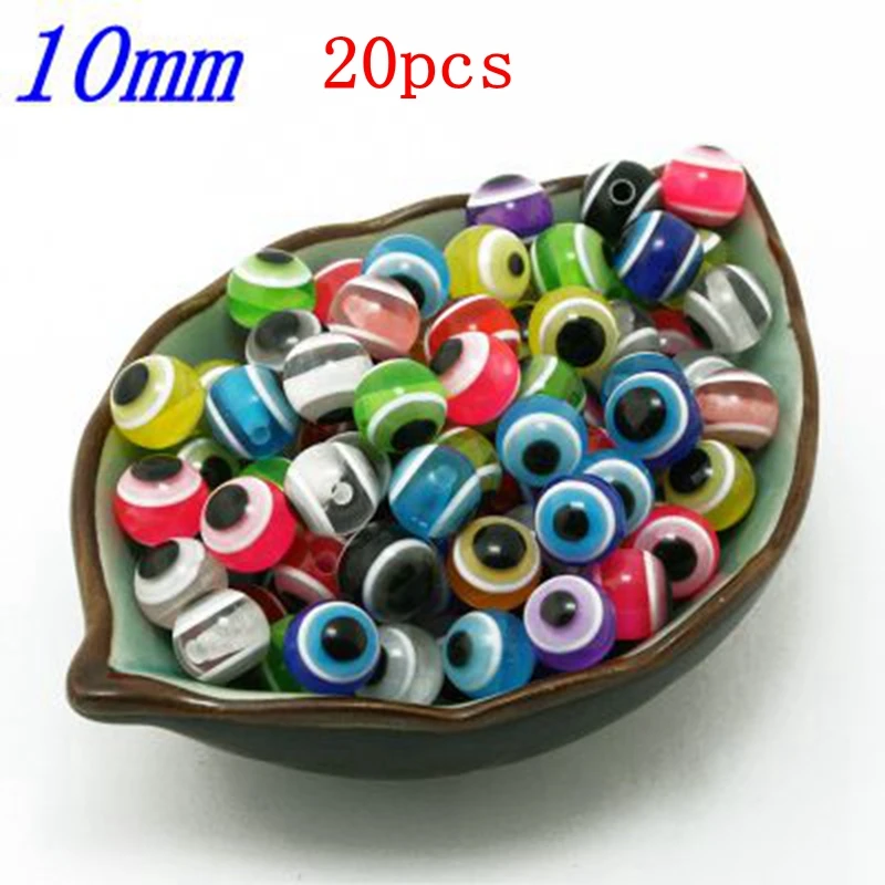 

New Jewelry Resin Spacer Beads Ball multicolor Optional Evil Eye Pattern 20pcs 10mm Hole: Approx 2.8mm