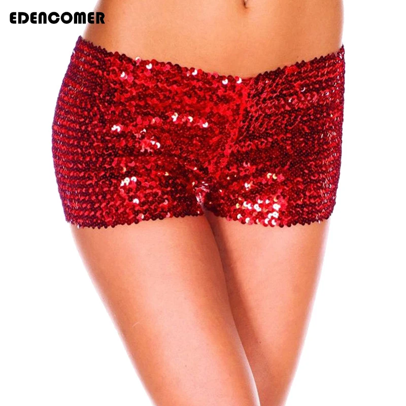 Сексуальные женские шорты с блестками летние однотонные обтягивающие из хлопка