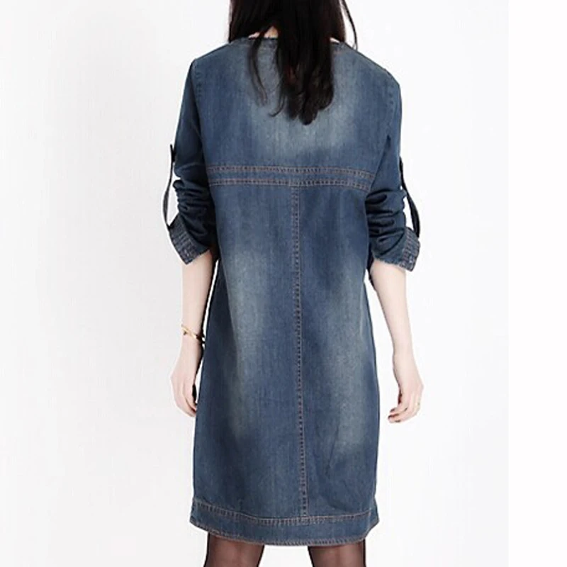 Платье-рубашка женское джинсовое с длинным рукавом винтажное одежда из денима