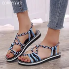 COVOYYAR 2021 босоножки на веревке Женская летняя обувь на плоской платформе пляжная обувь богемная плетеная повседневная женская обувь большого размера 44 WSS466