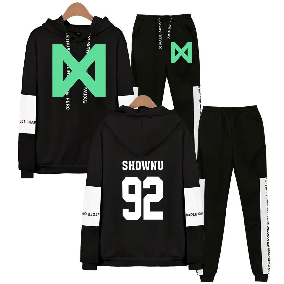 Kpop MONSTA X комплект из двух предметов, толстовка, спортивные костюмы для женщин и мужчин, поклонники поддержки Wonho YOOKIHYUN I.M Jooheon с именами членов группы, толстовки - Цвет: Black 92 SHOWNU