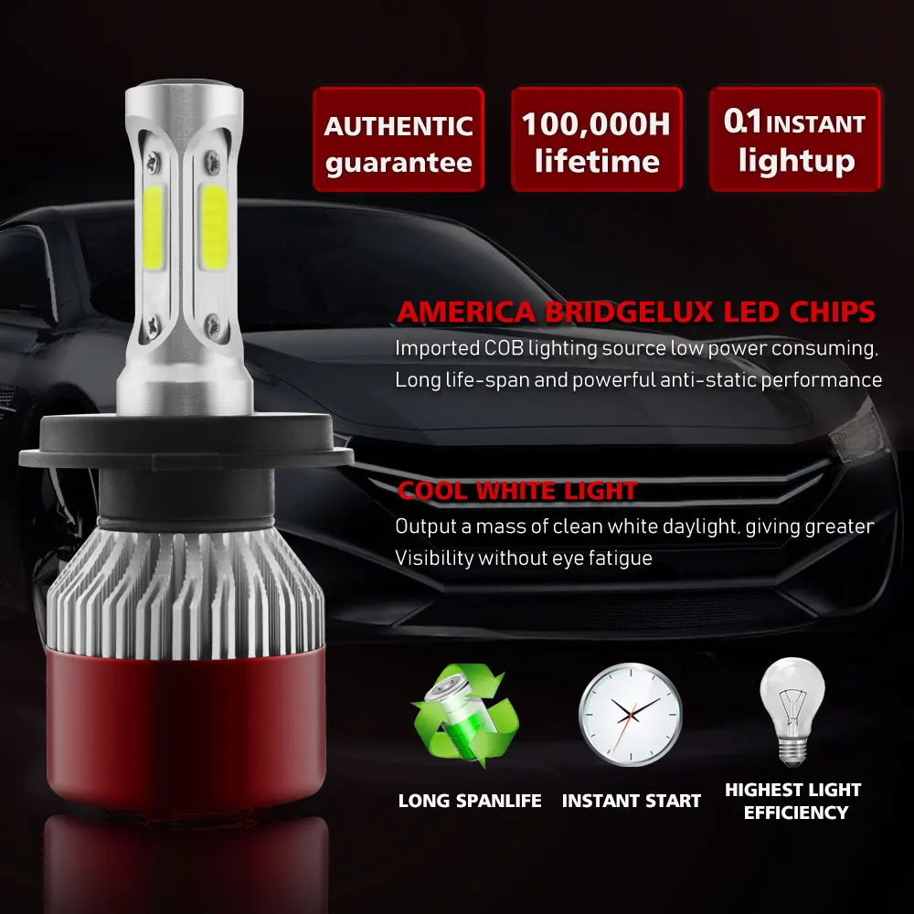Автомобильная светодиодная фара T8R H4 144W 14400LM COB светодиодные чипы|Передние LED-фары