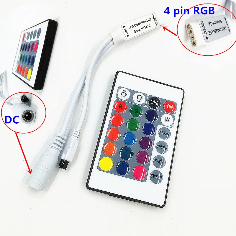 1 шт. мини пульт дистанционного управления на 24 клавиши RGB ИК 4 контакта разъем для