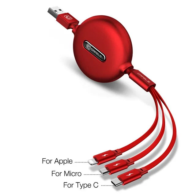 Брендовый 3 в 1 Выдвижной Micro USB Type C зарядный кабель для iPhone X XS Max синхронизации