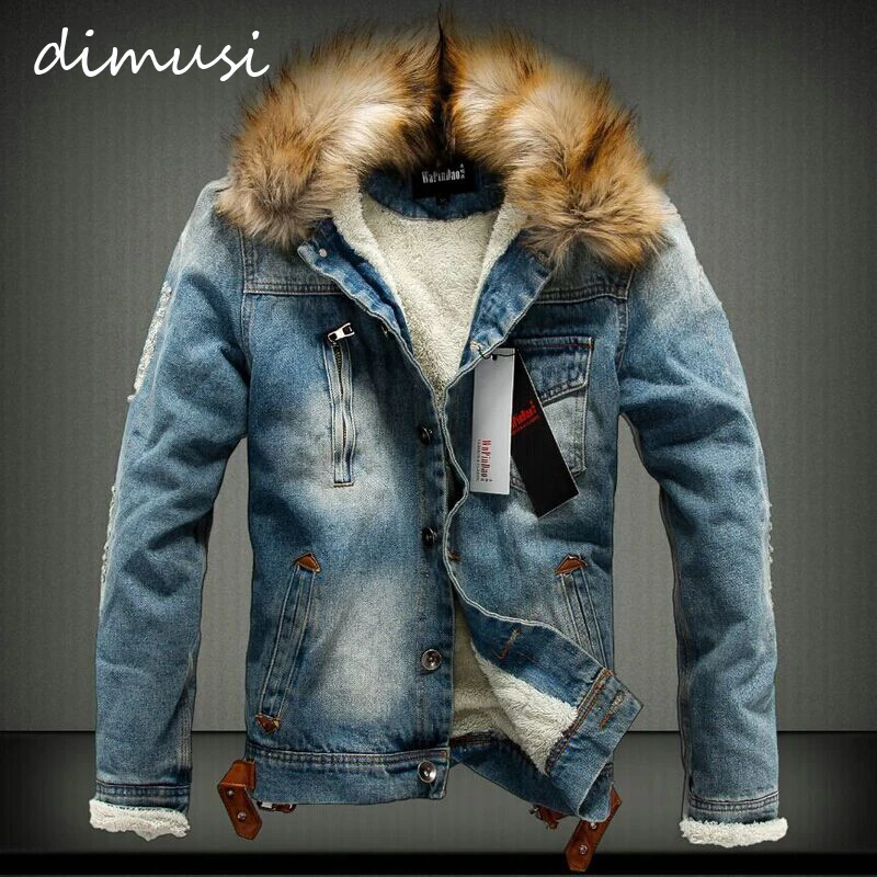 Мужская джинсовая куртка dimsi с воротником из искусственного меха на весну и зиму