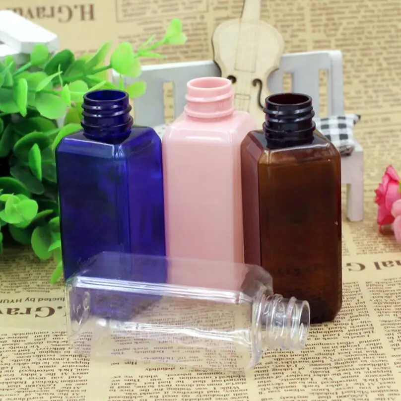 500 шт./лот 50 мл Косметическая пластиковая Квадратная бутылка 50cc яркая кожа вода