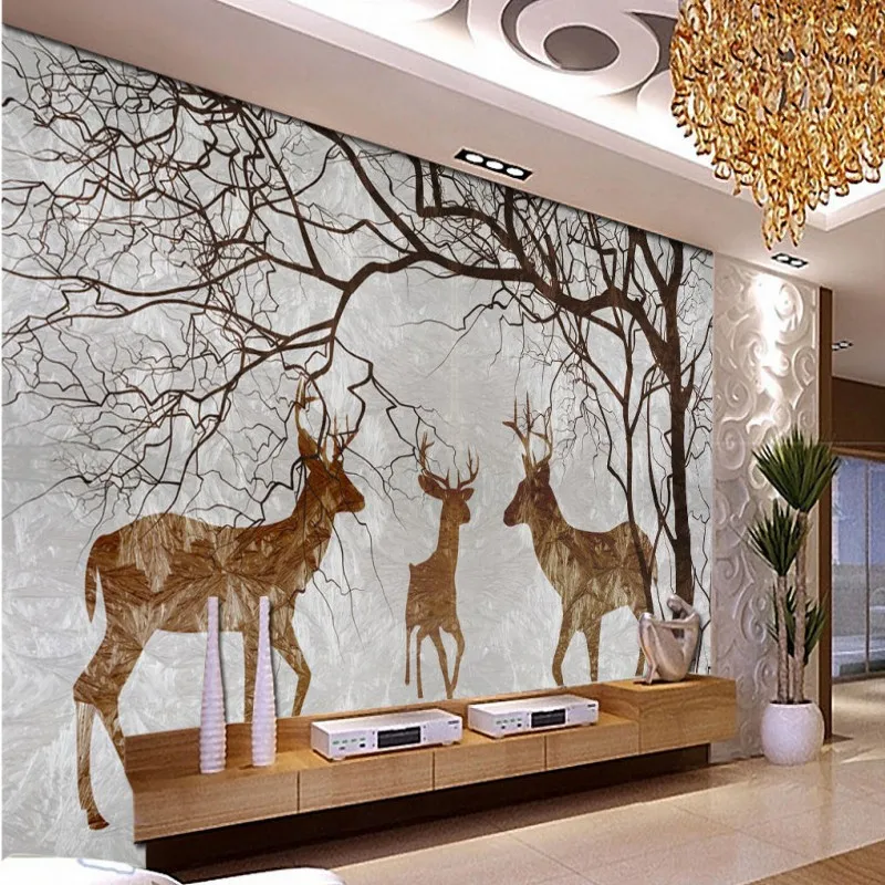 Пользовательские фото обои абстрактные ручная роспись Лось три дома ТВ фон на