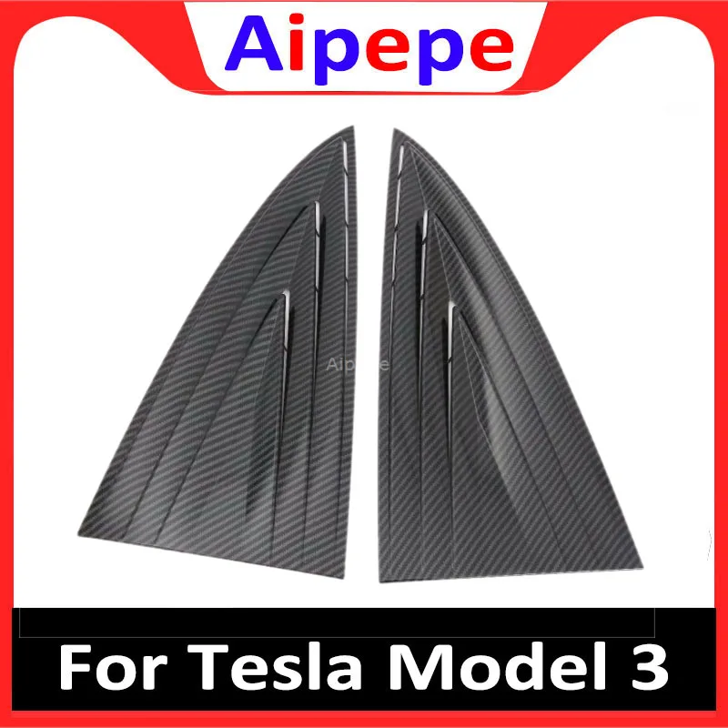 

For Tesla Model 3 Car ABS Silvr Carbon Fiber Rear Tail Spoiler Side Triangle Wing Window Bezel Trim Stick Panel Styling