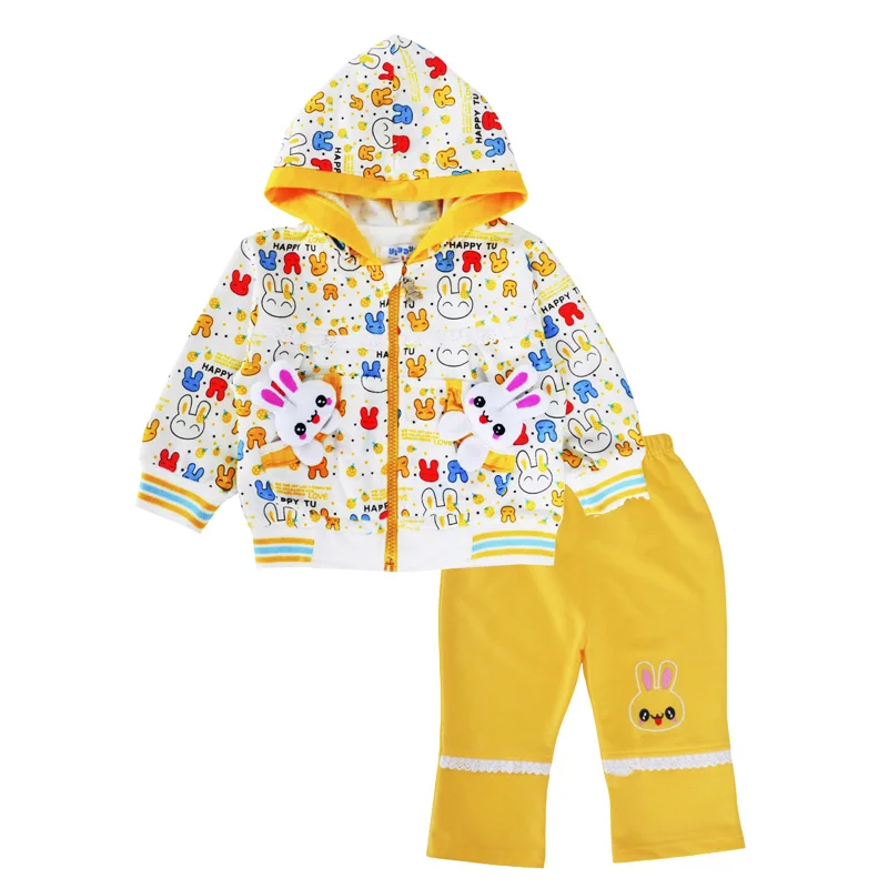 SOSOCOER Newborn Baby Girl Clothes Set Hooded Zipper Coat Cartoon Bunny T Shirt Long Pants 3pcs Spring Outfits Clothing | Детская одежда